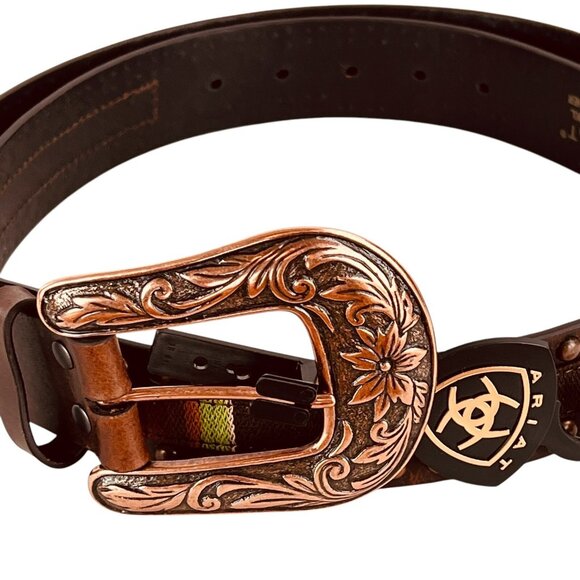 ARIAT Women's Serape Center Copper Stud Edge Western Leather Belt Size XL NWT - Picture 5 of 16